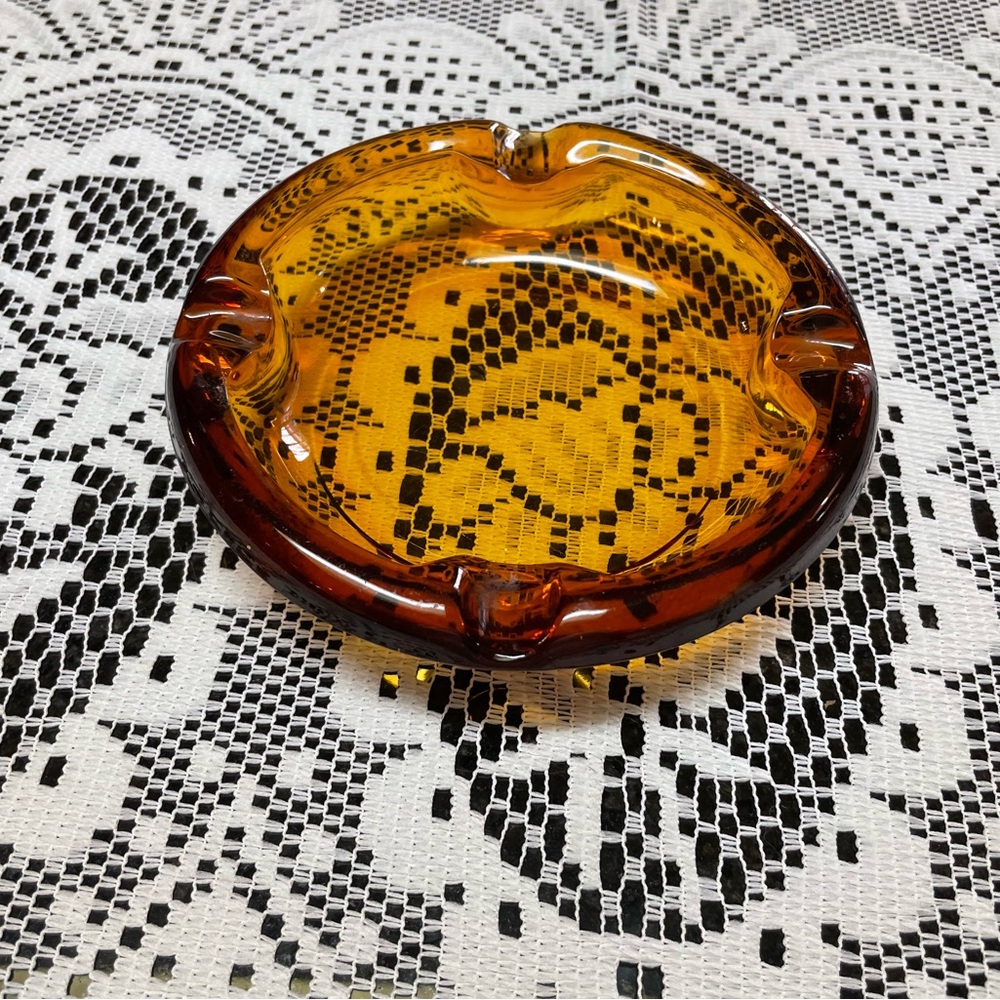 Vintage Amber Glass Ashtray